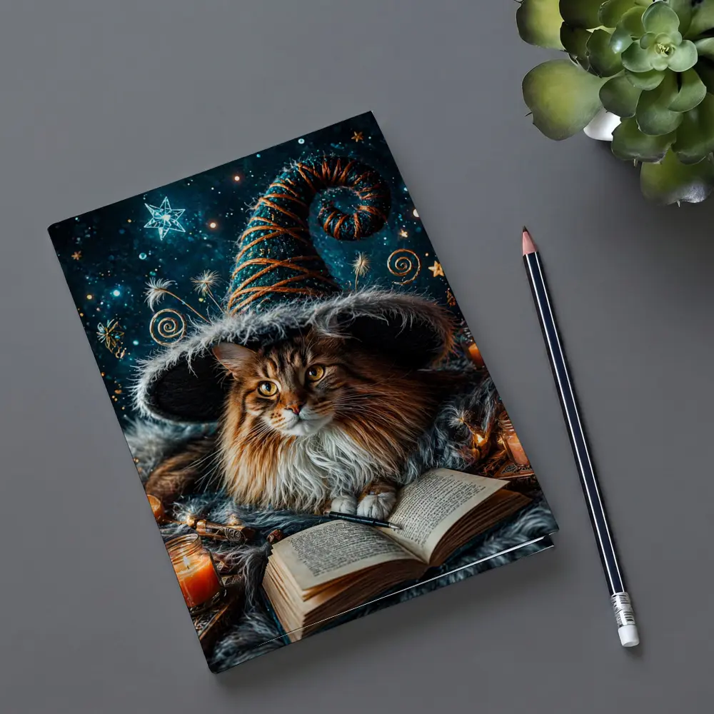 Maine Coon Wizard Cat Stars Candles – Notebooks