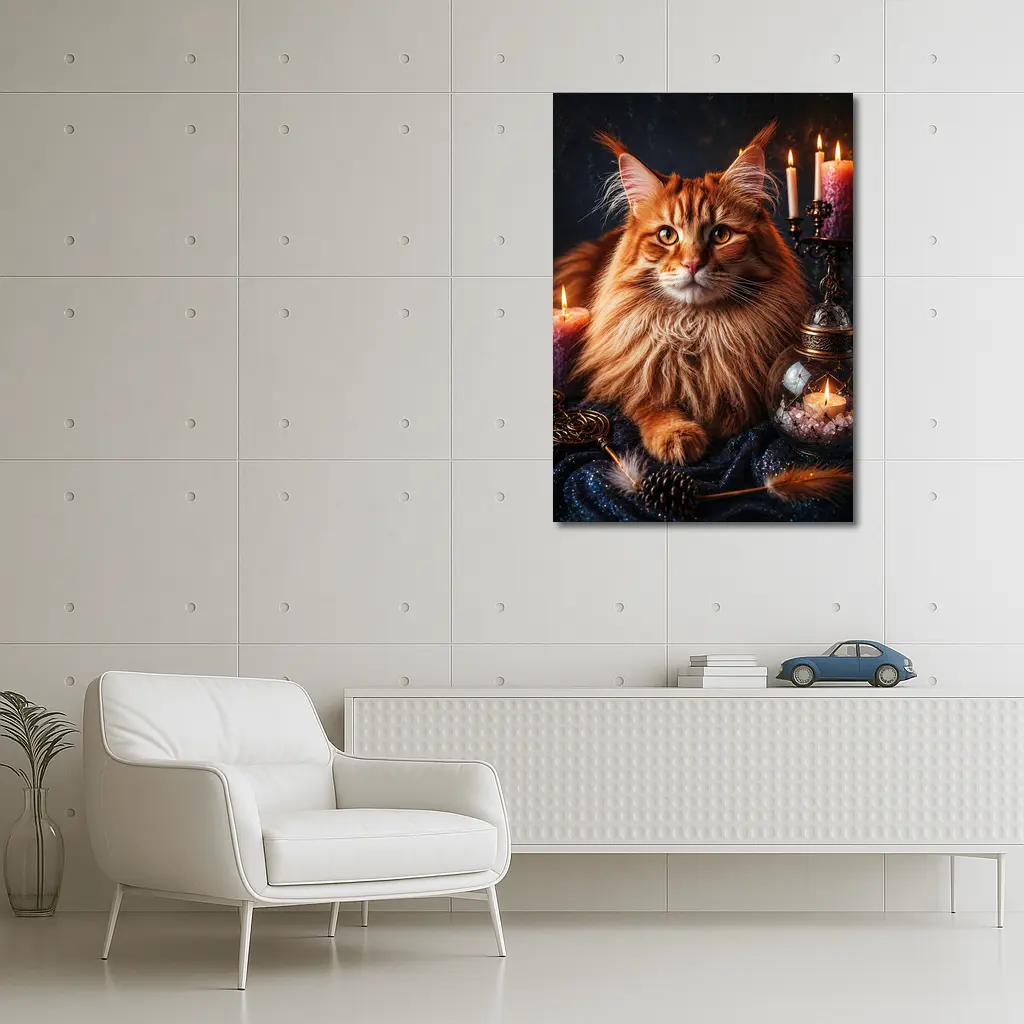 Maine Coon Cat Mystic Candles Crystal Setting – Wall Art