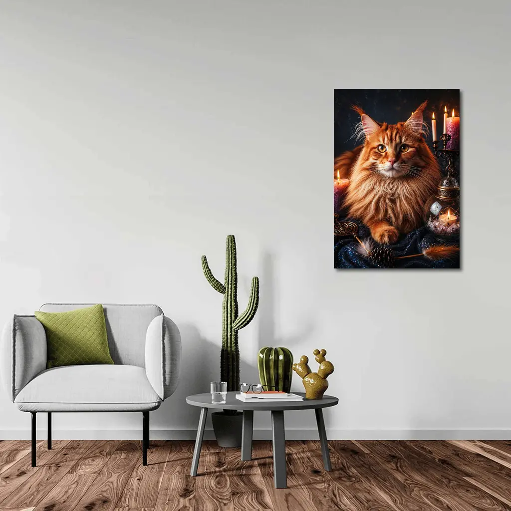 Maine Coon Cat Mystic Candles Crystal Setting – Wall Art