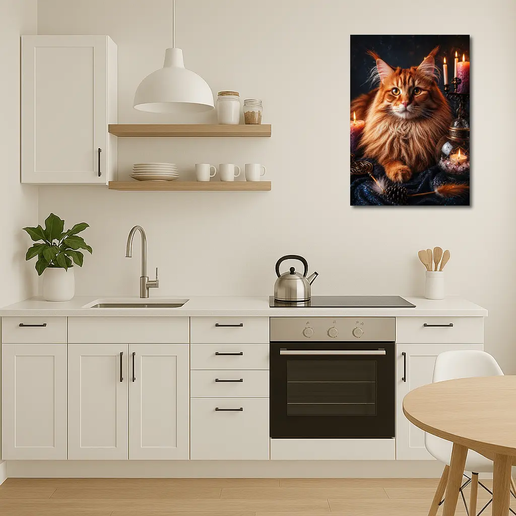 Maine Coon Cat Mystic Candles Crystal Setting – Wall Art