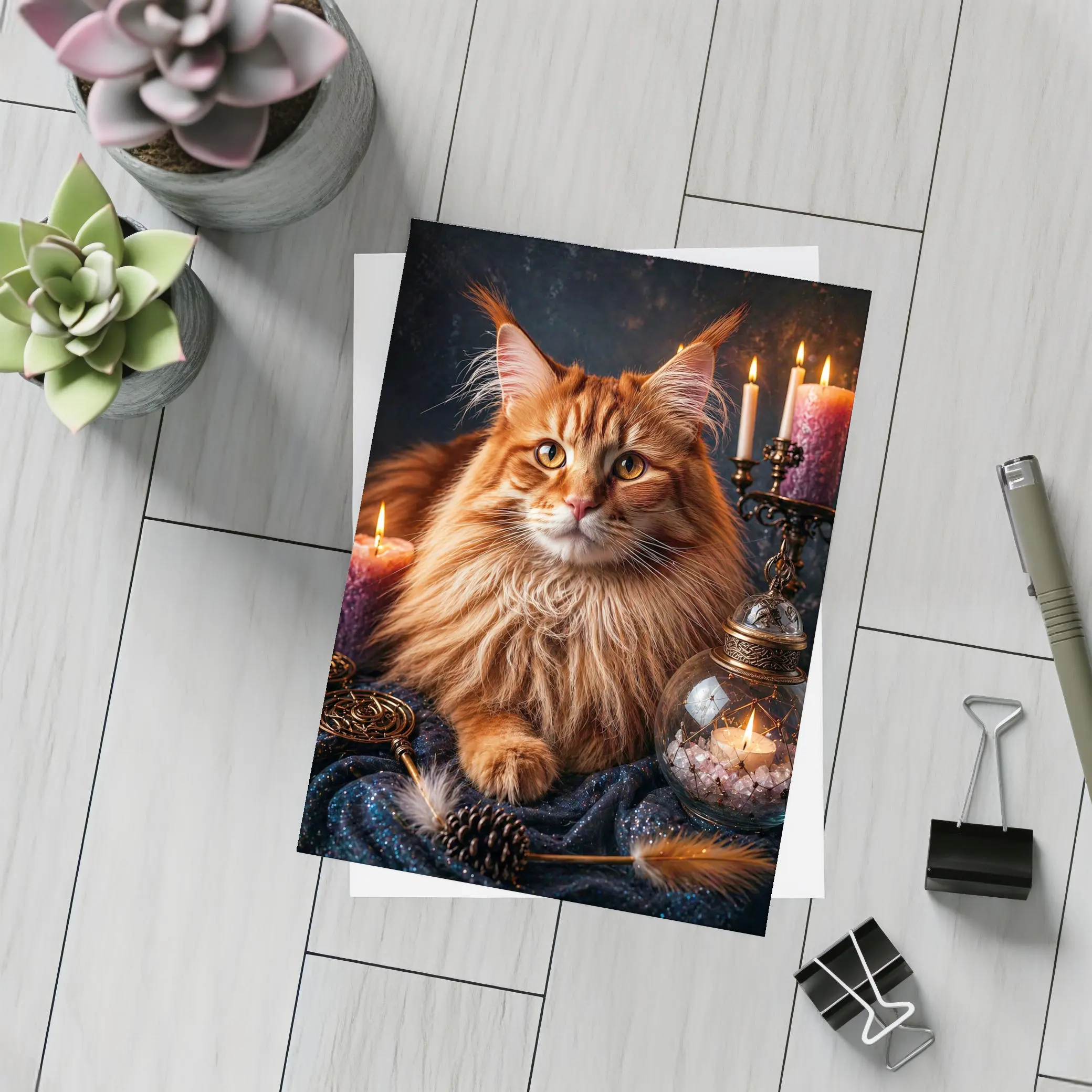 Maine Coon Cat Mystic Candles Crystal Setting – Postcards