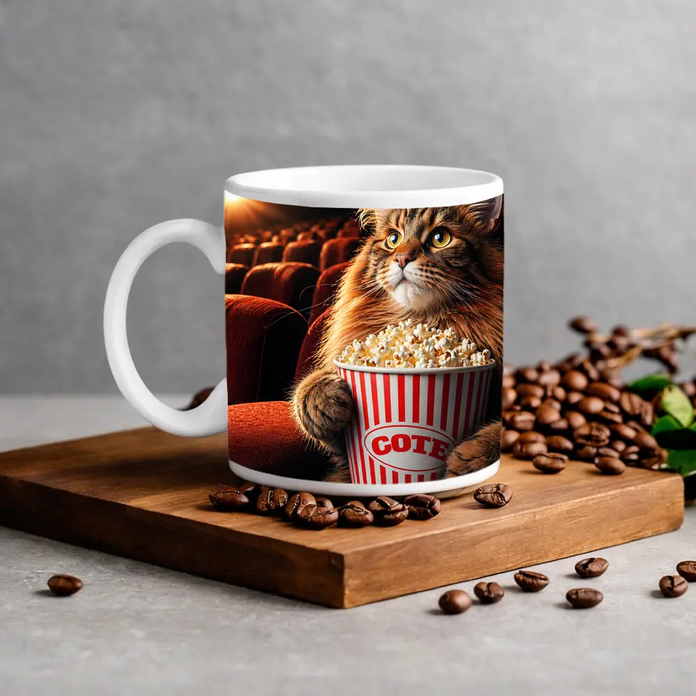 Maine Coon Cat Watching Movie With Popcorn – Mugs