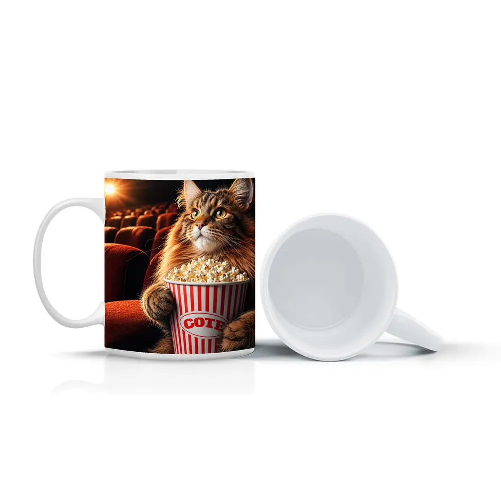 Maine Coon Cat Watching Movie With Popcorn – Mugs