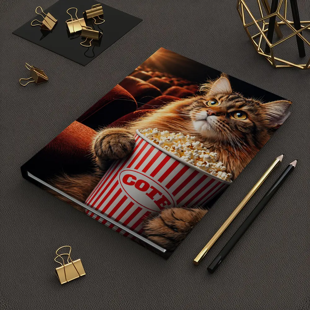 Maine Coon Cat Watching Movie With Popcorn – Notebooks
