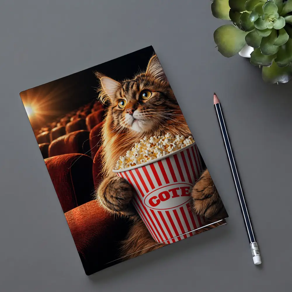 Maine Coon Cat Watching Movie With Popcorn – Notebooks