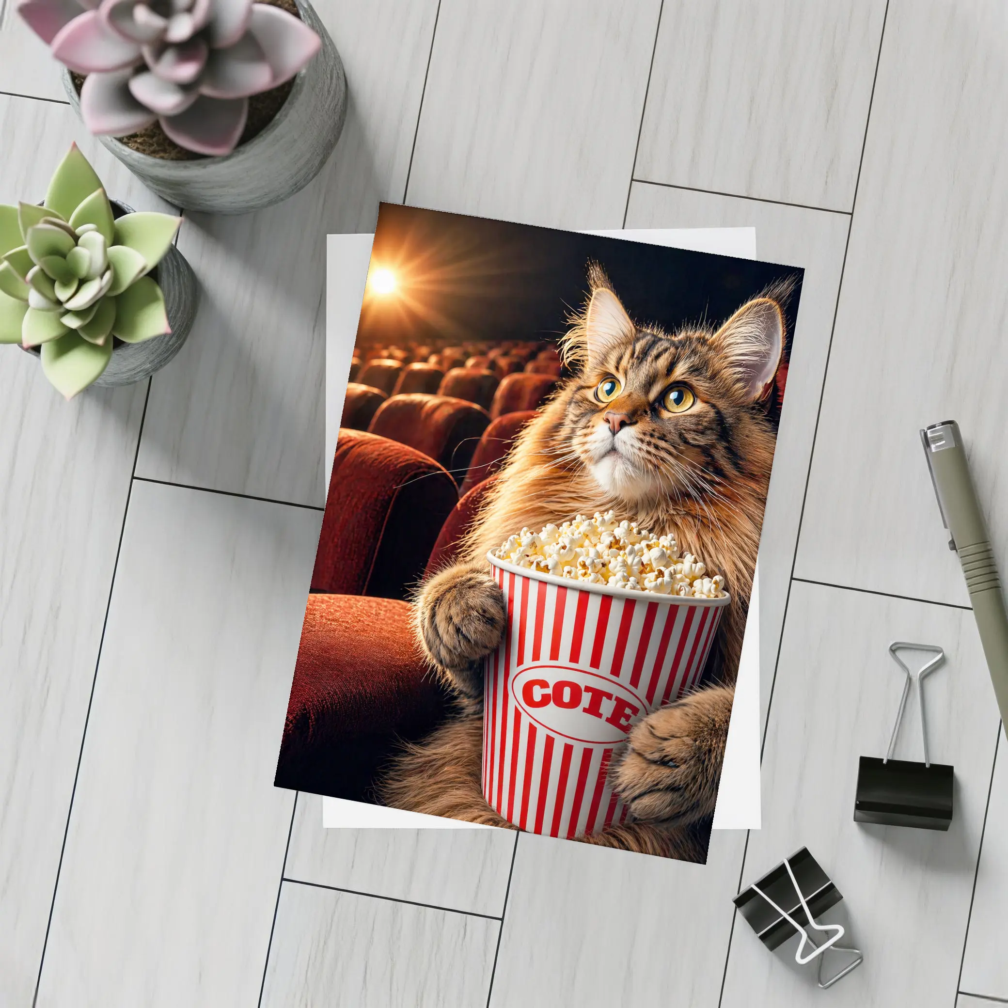 Maine Coon Cat Watching Movie With Popcorn – Postcards