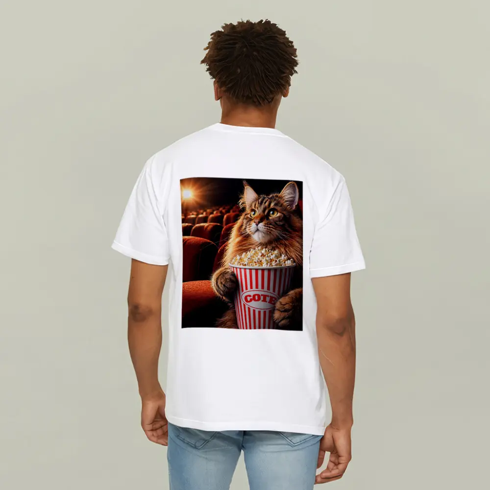 Maine Coon Cat Watching Movie With Popcorn – T-Shirts