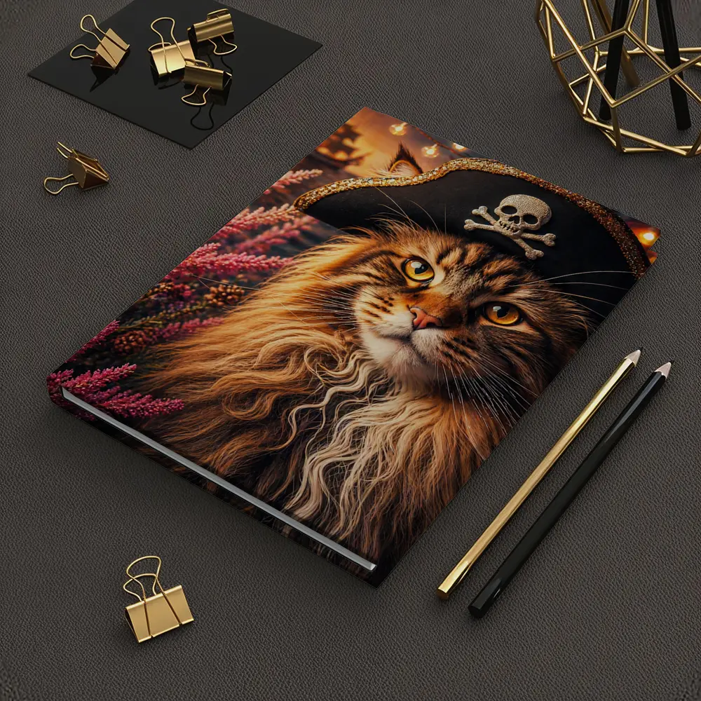 Maine Coon Pirate Cat Sunset Ship Scene – Notebooks
