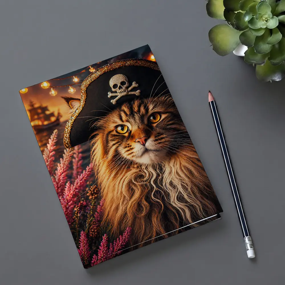 Maine Coon Pirate Cat Sunset Ship Scene – Notebooks