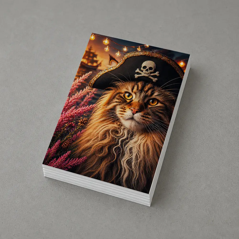 Maine Coon Pirate Cat Sunset Ship Scene – Postcards