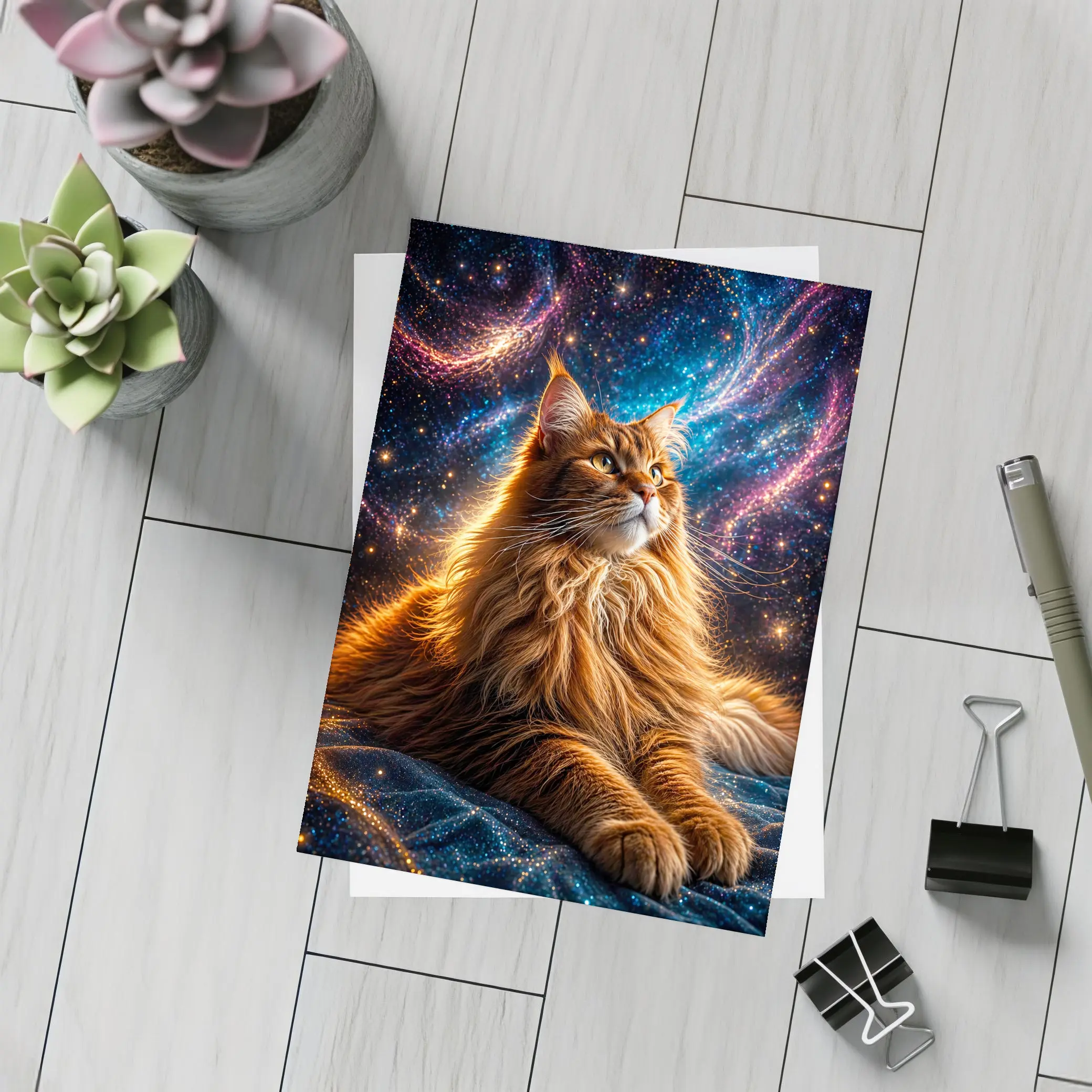 Maine Coon Cat Cosmic Galaxy Space Art – Postcards
