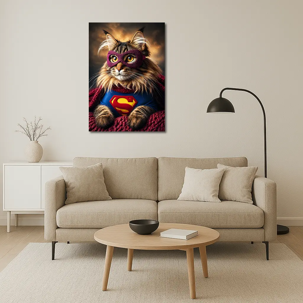 Maine Coon Cat Superhero Costume Dark Sky – Wall Art