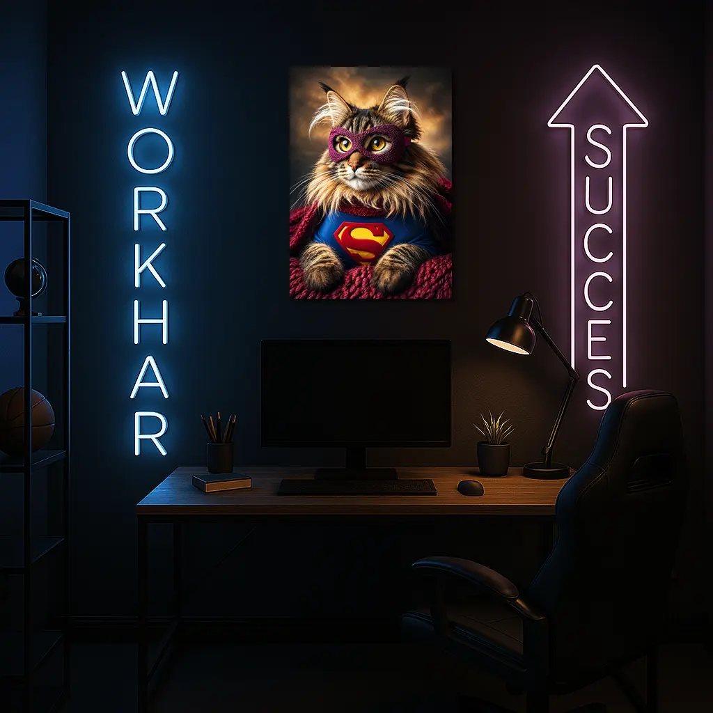Maine Coon Cat Superhero Costume Dark Sky – Wall Art