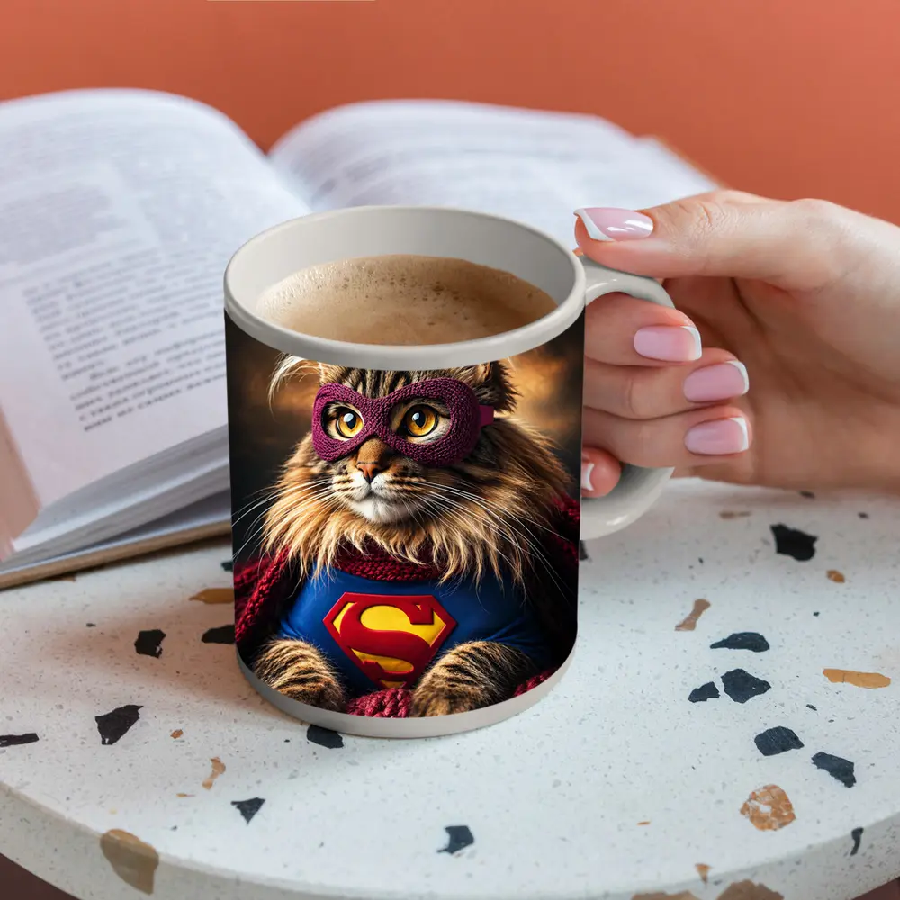 Maine Coon Cat Superhero Costume Dark Sky – Mugs