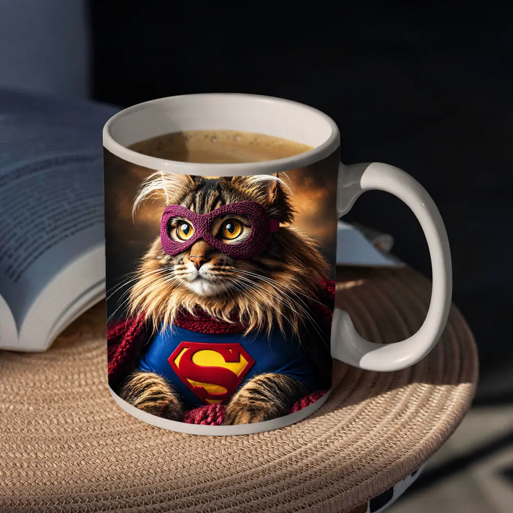 Maine Coon Cat Superhero Costume Dark Sky – Mugs