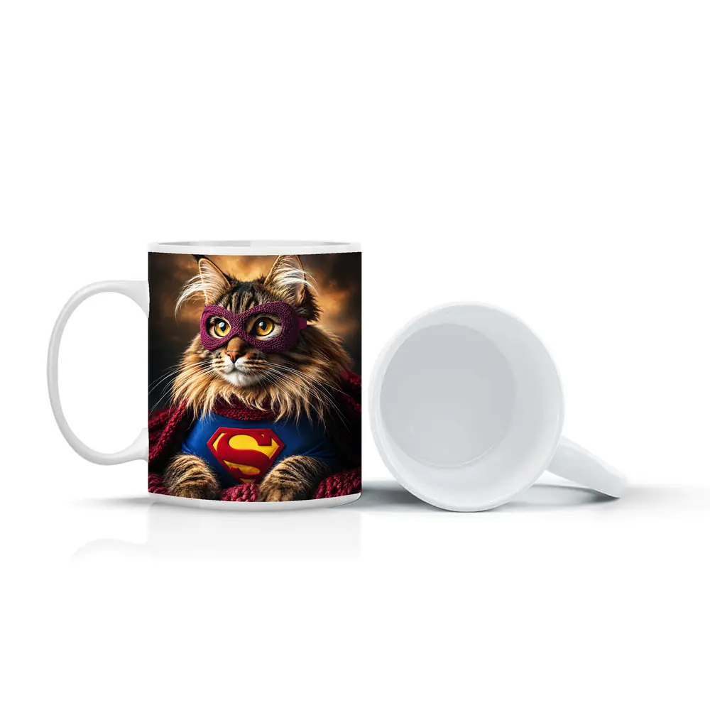 Maine Coon Cat Superhero Costume Dark Sky – Mugs