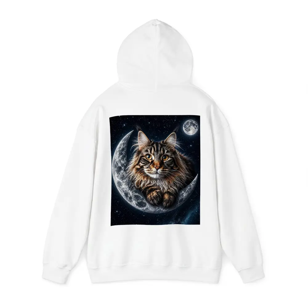 Maine Coon Cat Resting On Crescent Moon – Hoodies