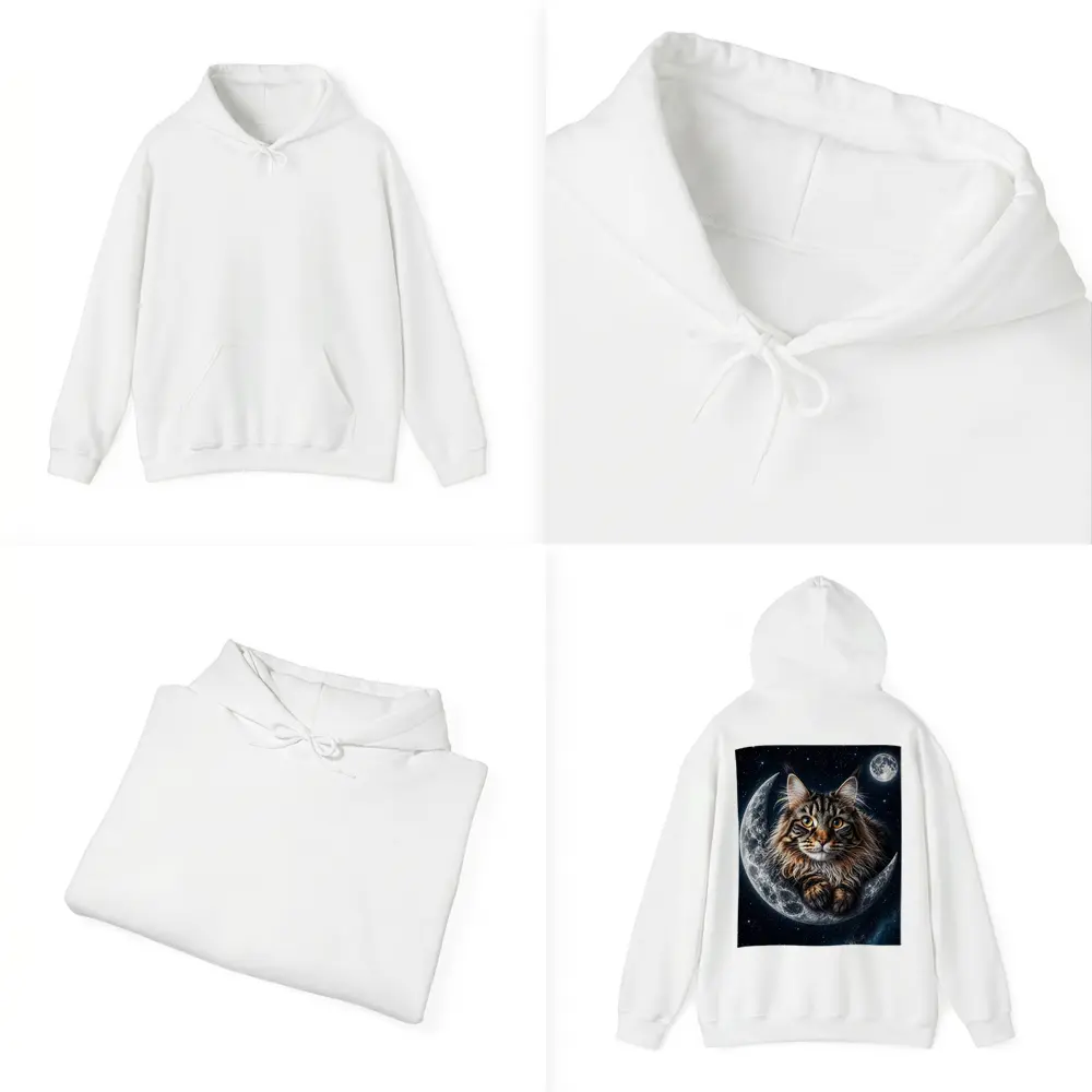 Maine Coon Cat Resting On Crescent Moon – Hoodies