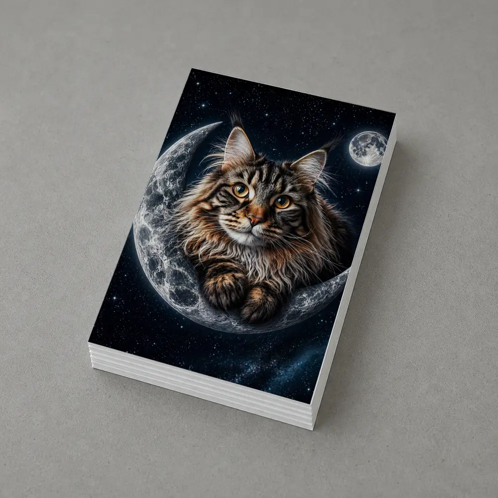 Maine Coon Cat Resting On Crescent Moon – Postcards