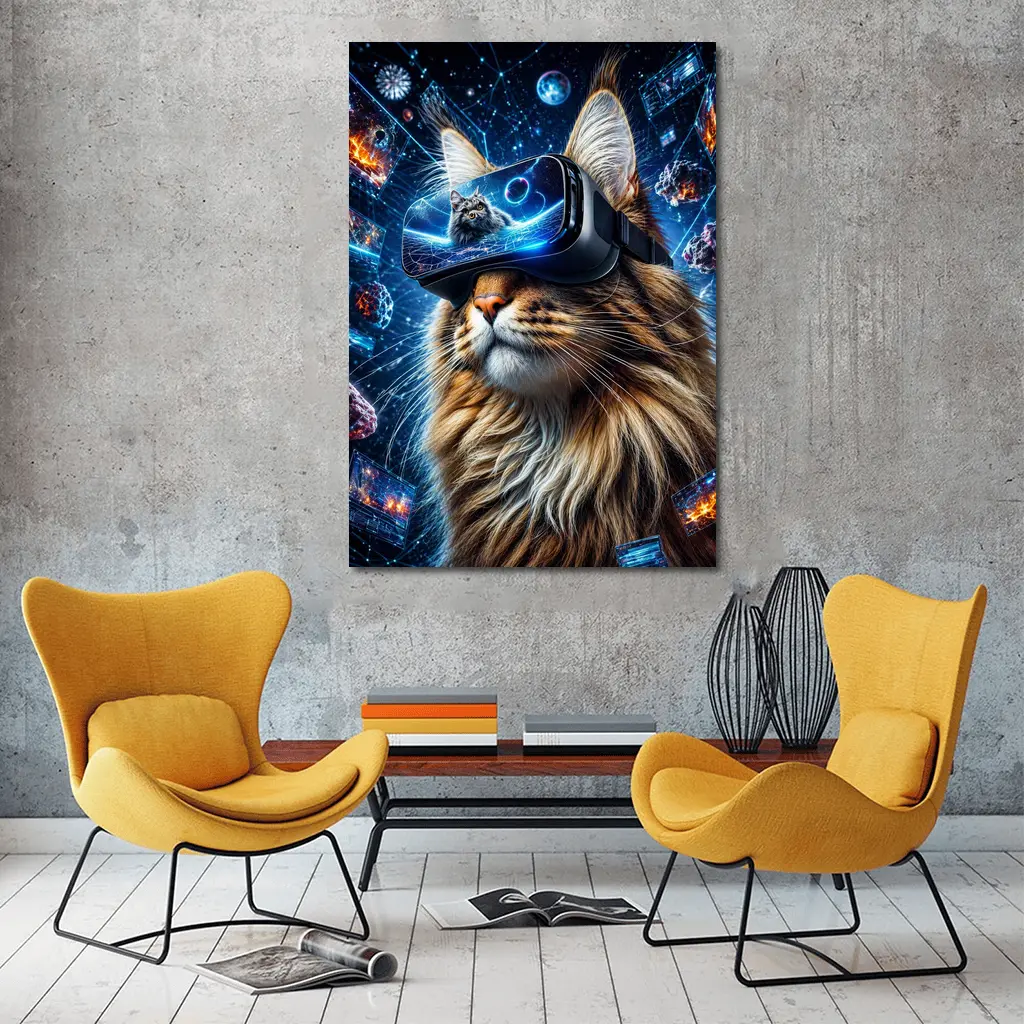 Maine Coon Cat VR Headset Space Digital – Wall Art