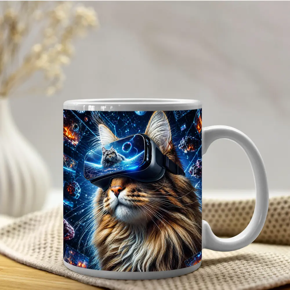 Maine Coon Cat VR Headset Space Digital – Mugs