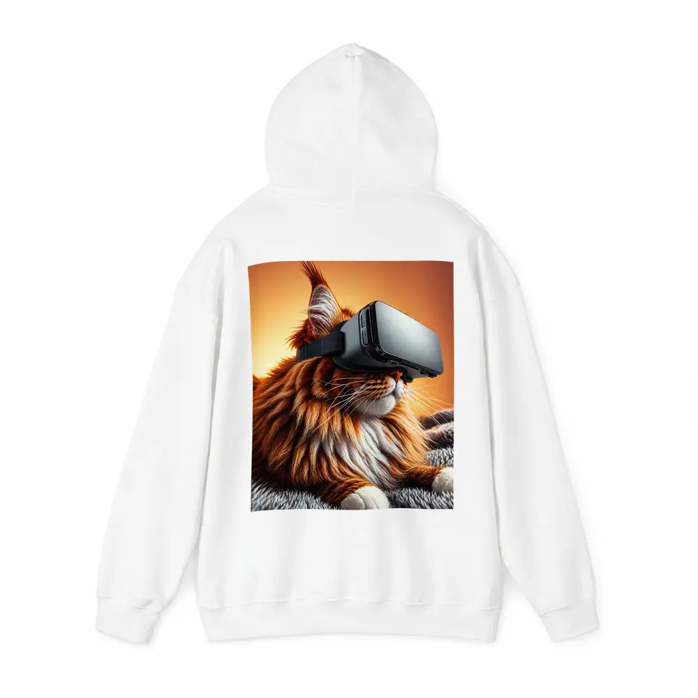 Maine Coon Cat Wearing VR Headset Orange Background – Hoodies