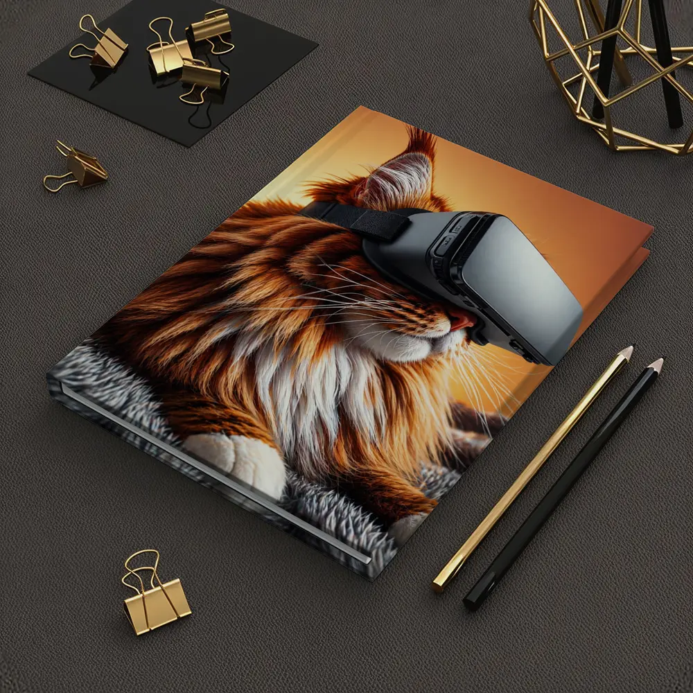 Maine Coon Cat Wearing VR Headset Orange Background – Notebooks