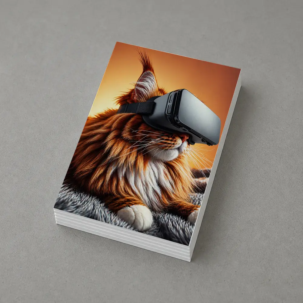 Maine Coon Cat Wearing VR Headset Orange Background – Postcards