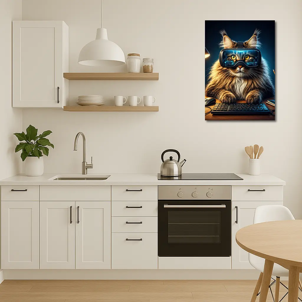 Maine Coon Cat Wearing VR Headset Gaming – Wall Art