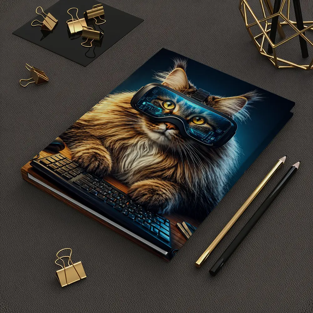 Maine Coon Cat Wearing VR Headset Gaming – Notebooks