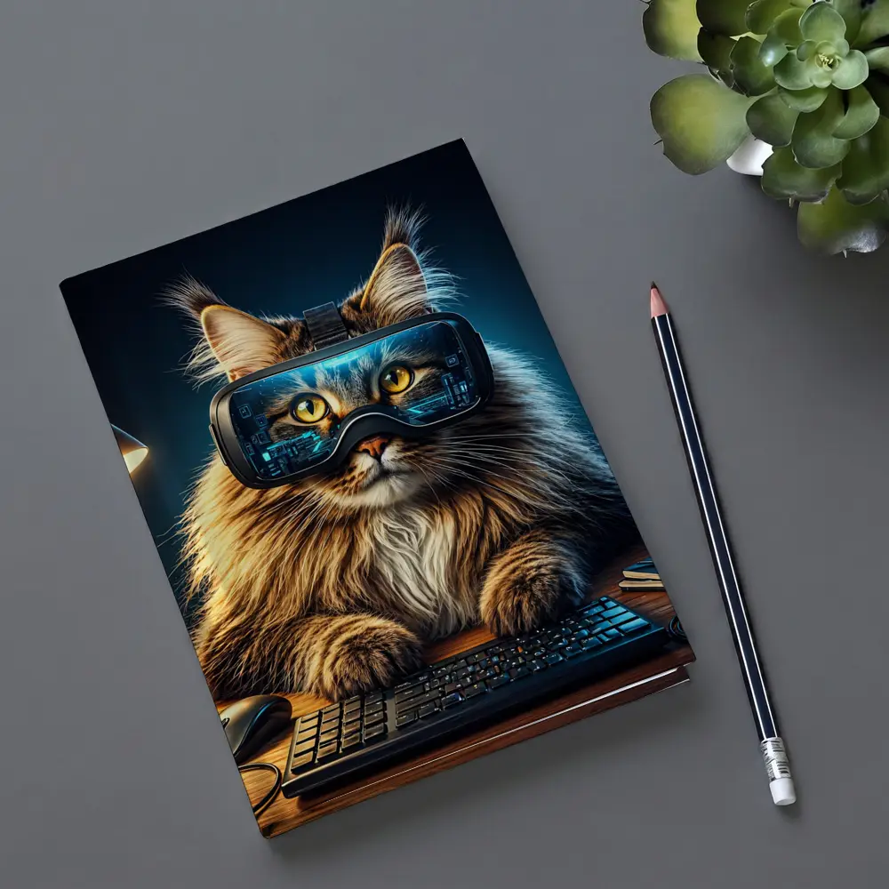 Maine Coon Cat Wearing VR Headset Gaming – Notebooks