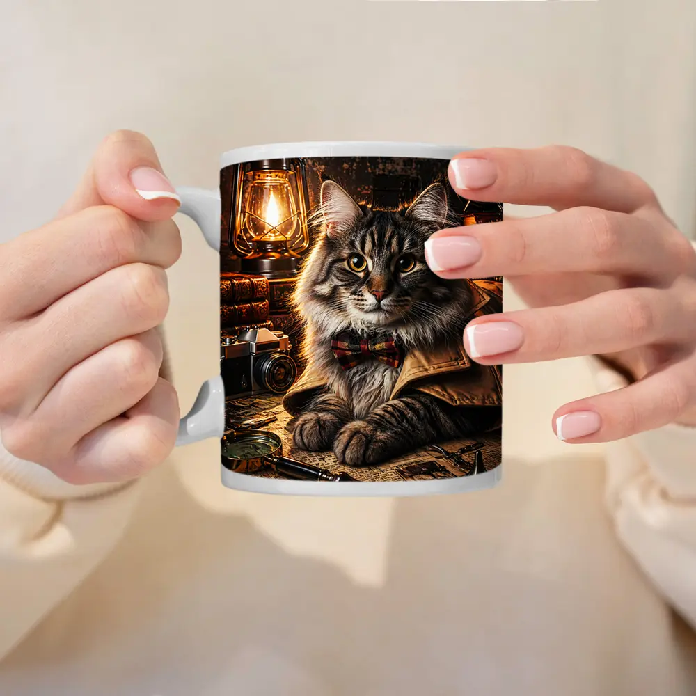 Maine Coon Detective Cat Vintage Study – Mugs