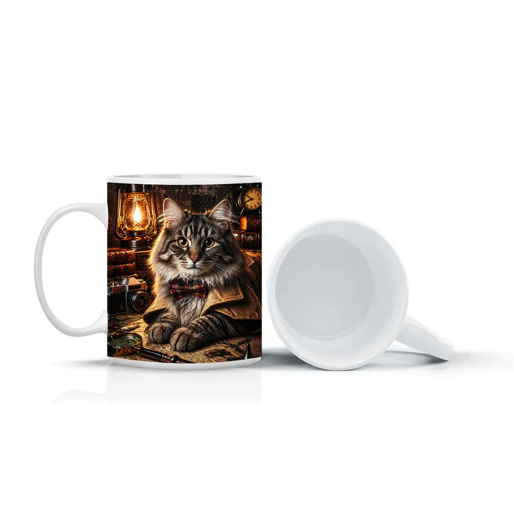 Maine Coon Detective Cat Vintage Study – Mugs