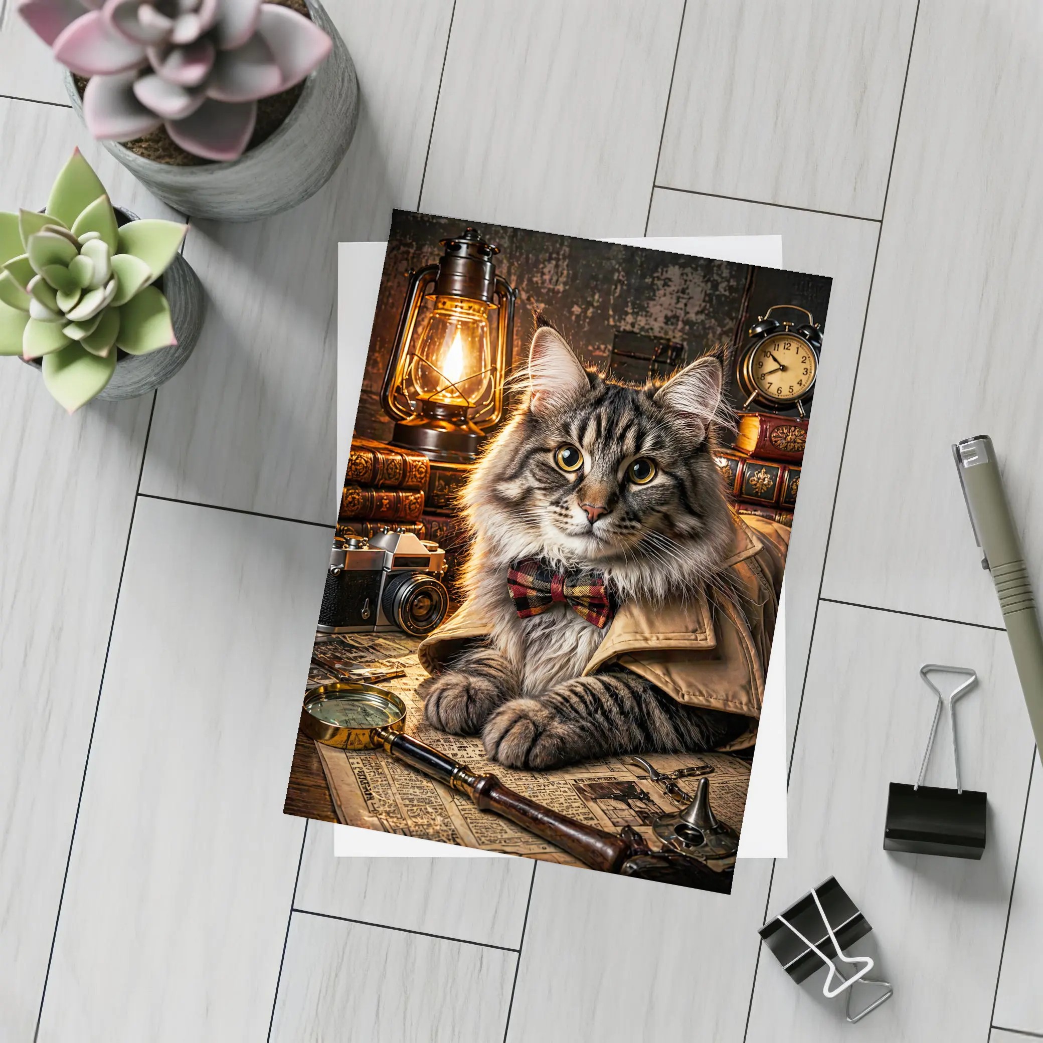 Maine Coon Detective Cat Vintage Study – Postcards