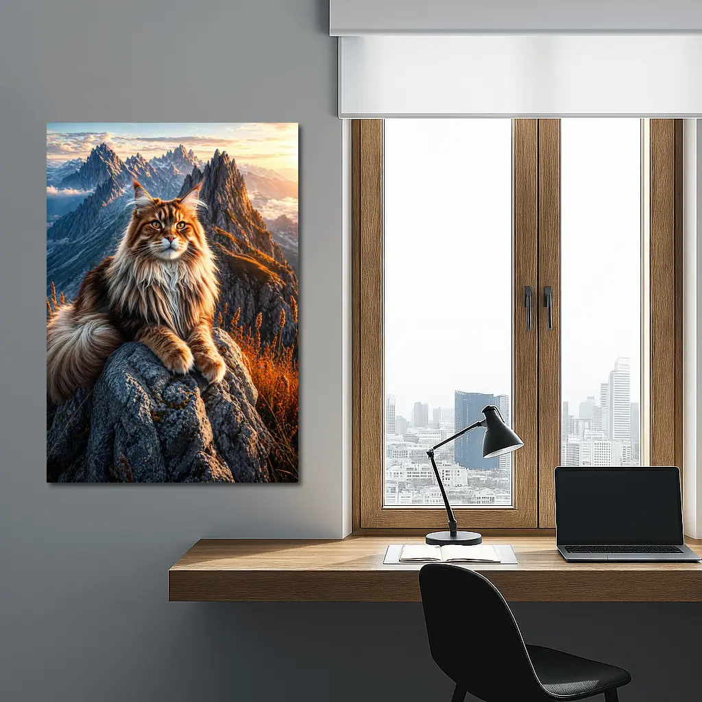 Maine Coon Cat Sitting On Mountain Peak – Wall Art