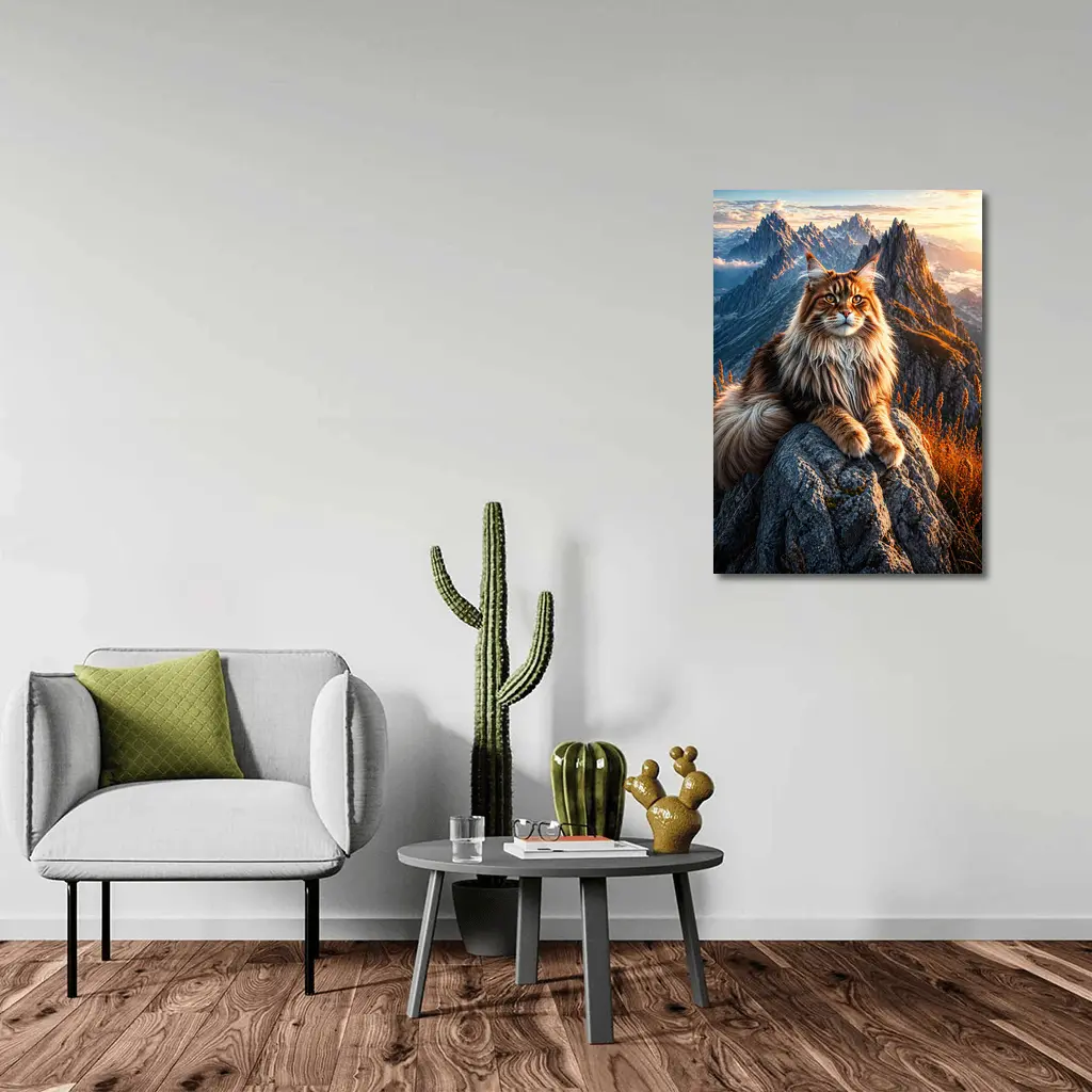Maine Coon Cat Sitting On Mountain Peak – Wall Art