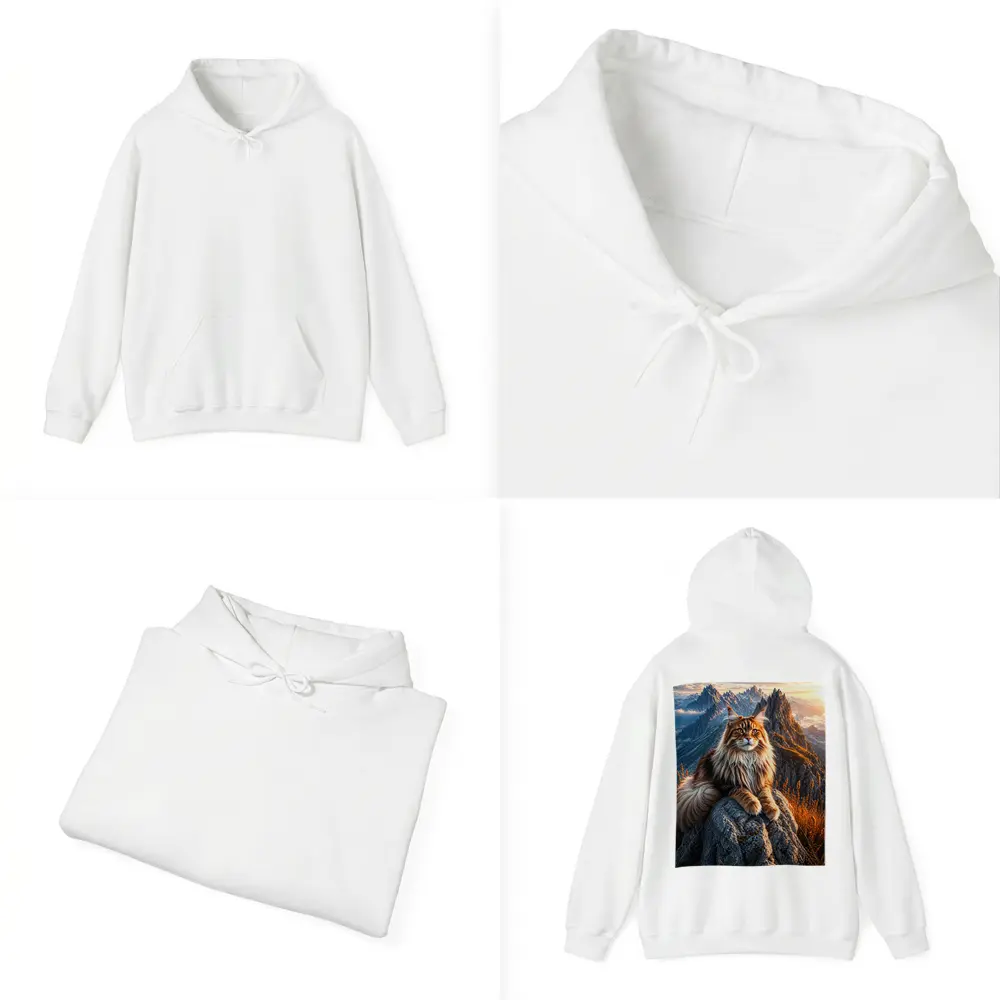 Maine Coon Cat Sitting On Mountain Peak – Hoodies