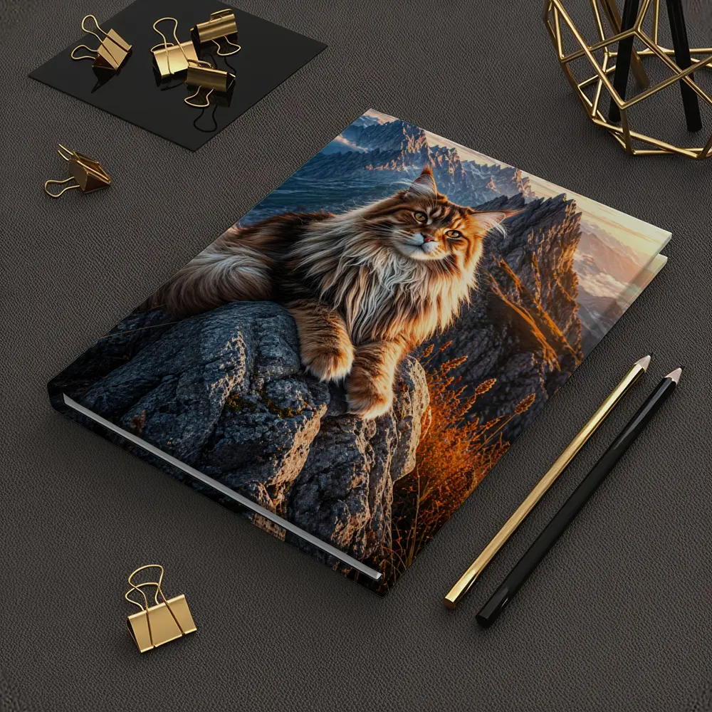 Maine Coon Cat Sitting On Mountain Peak – Notebooks
