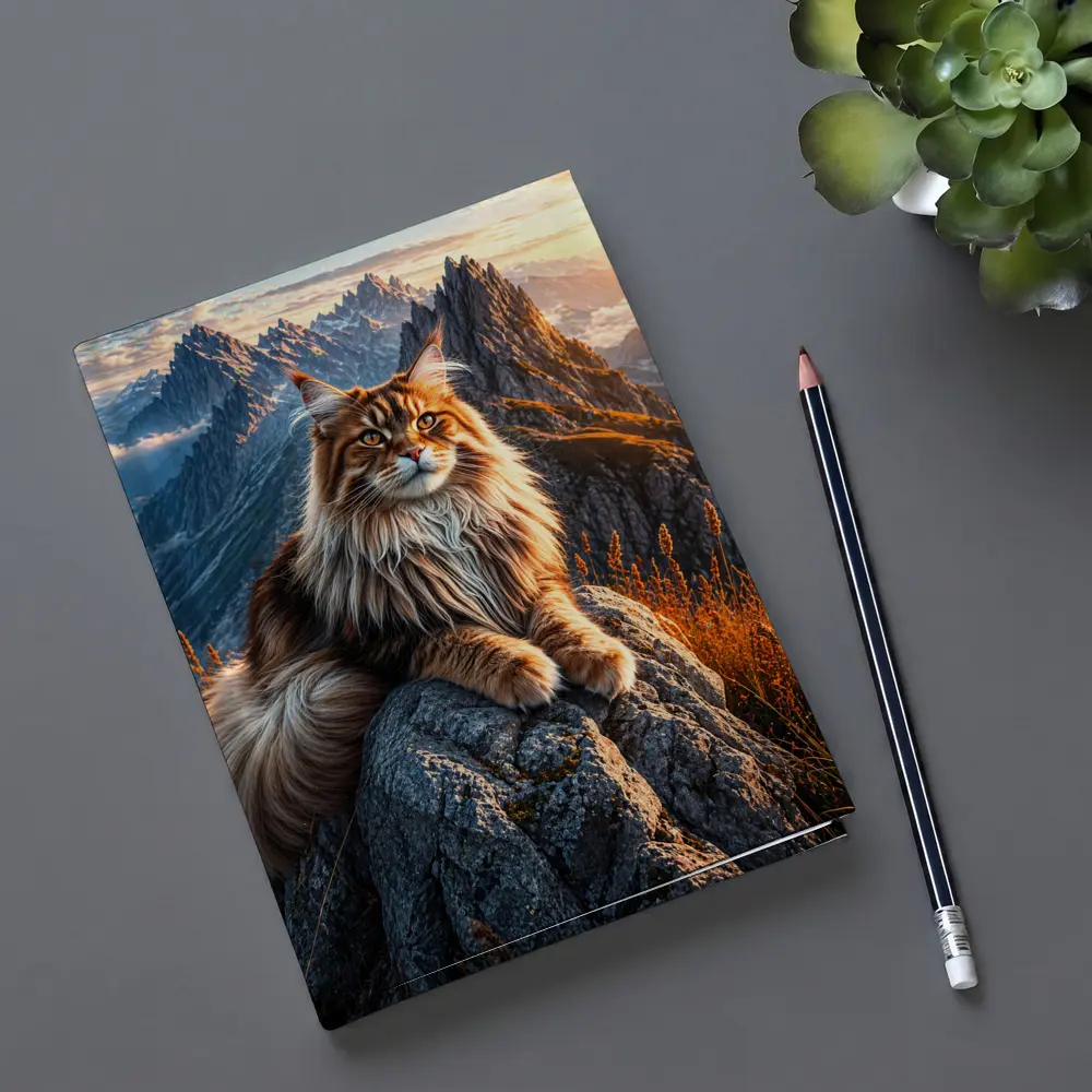 Maine Coon Cat Sitting On Mountain Peak – Notebooks
