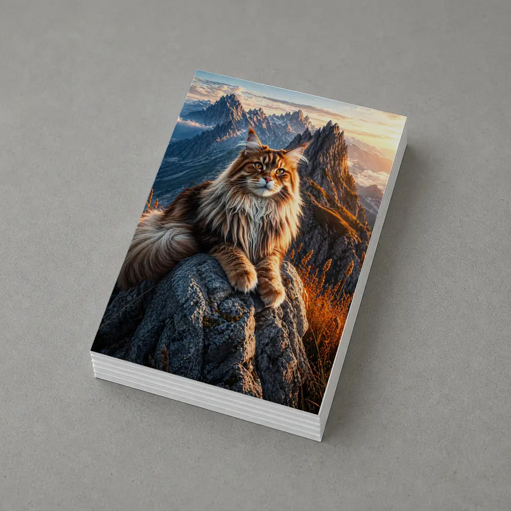 Maine Coon Cat Sitting On Mountain Peak – Postcards