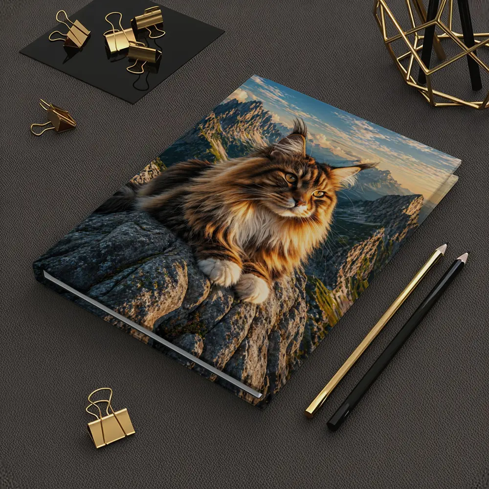 Maine Coon Cat Sitting On Mountain Summit – Notebooks