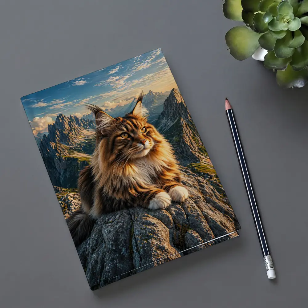 Maine Coon Cat Sitting On Mountain Summit – Notebooks