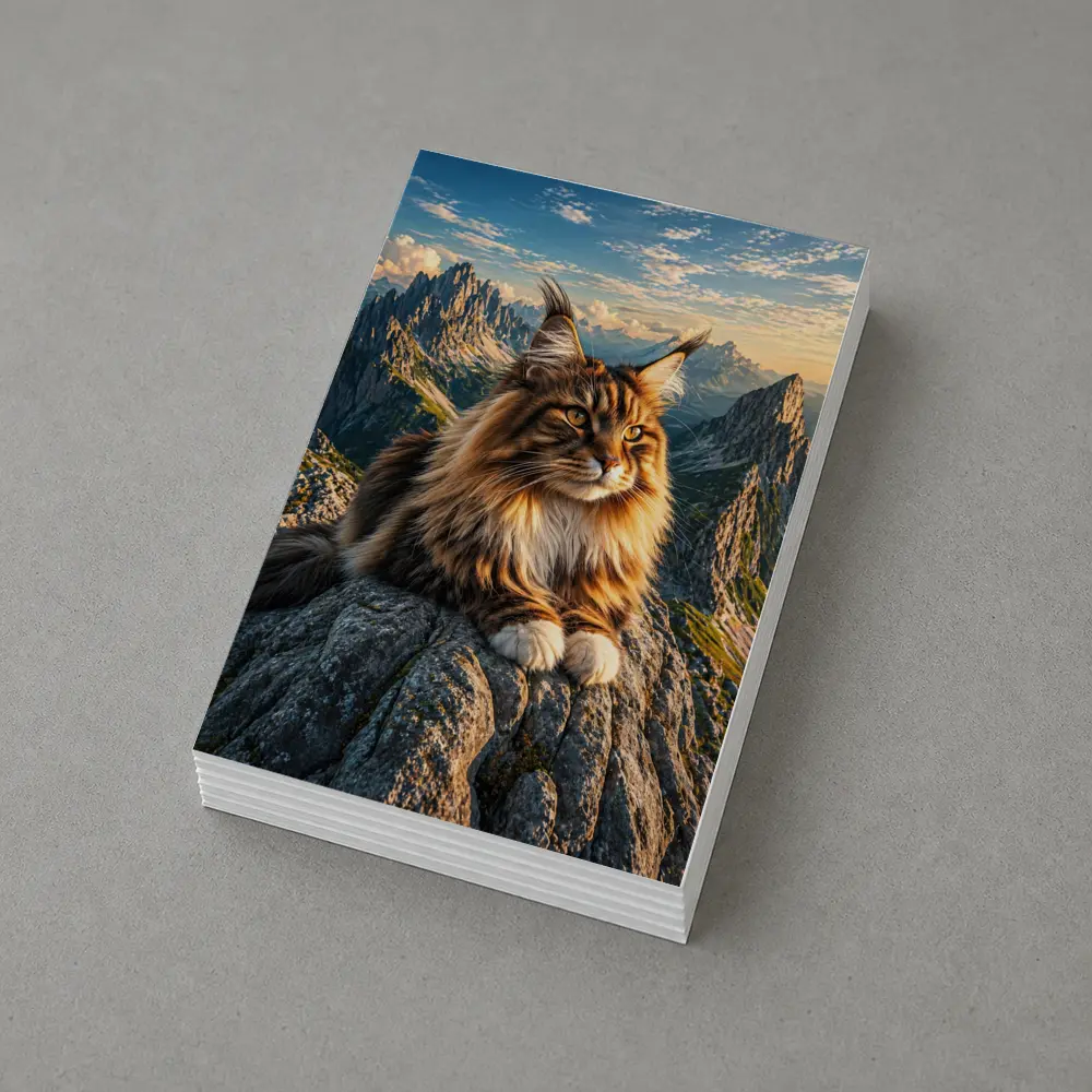 Maine Coon Cat Sitting On Mountain Summit – Postcards