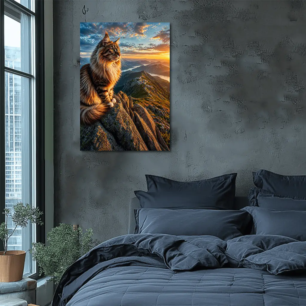 Maine Coon Cat Mountain Summit Sunset View – Wall Art