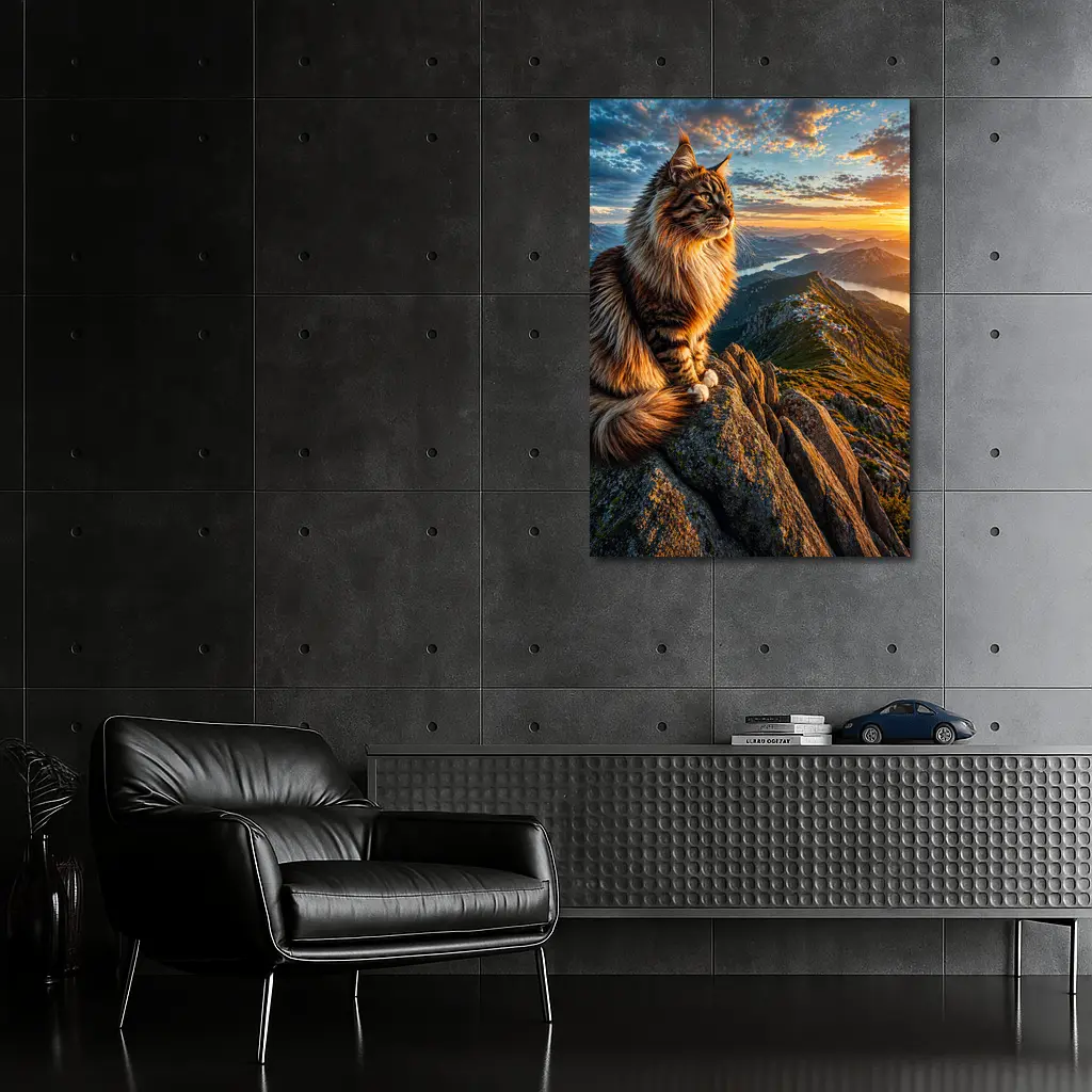 Maine Coon Cat Mountain Summit Sunset View – Wall Art