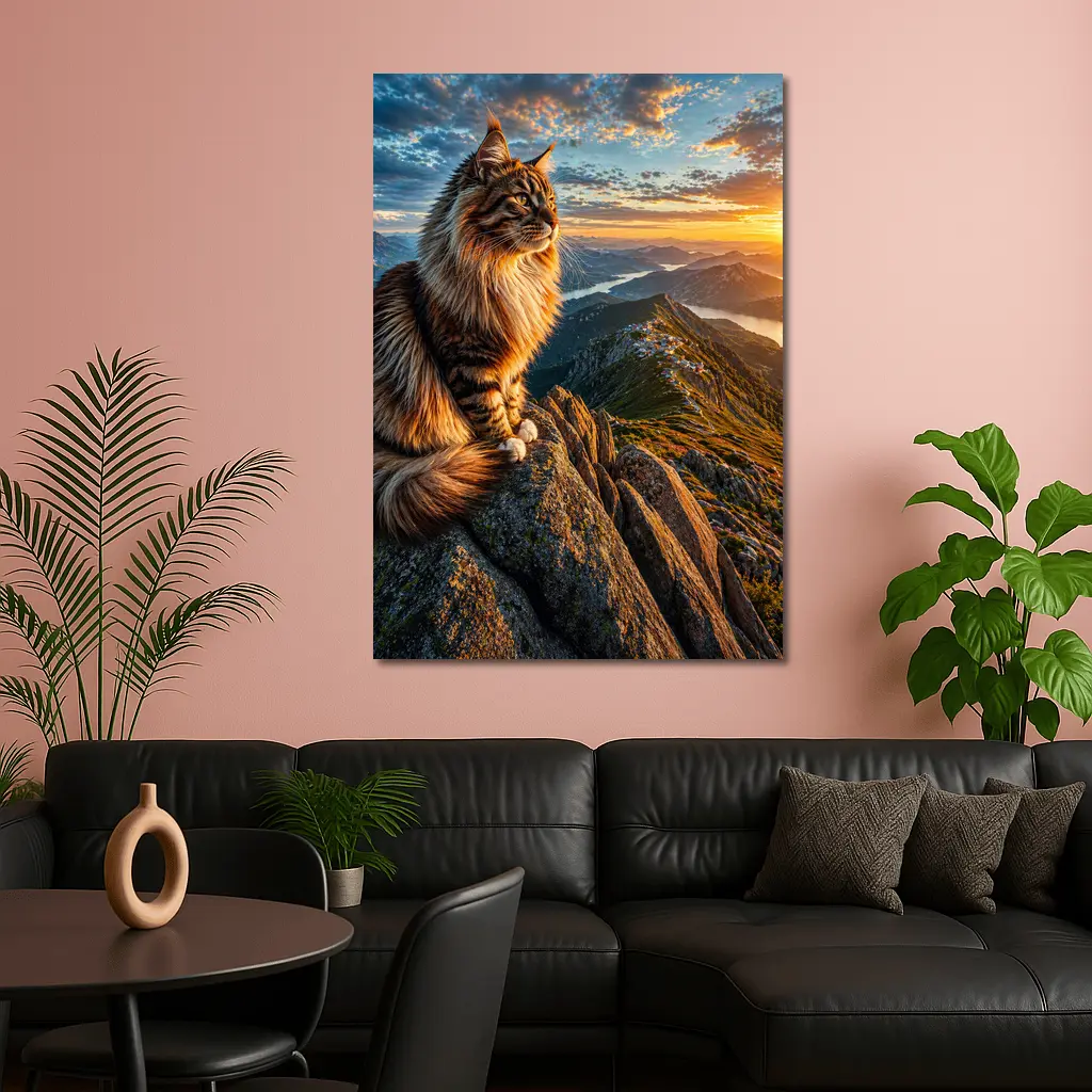 Maine Coon Cat Mountain Summit Sunset View – Wall Art