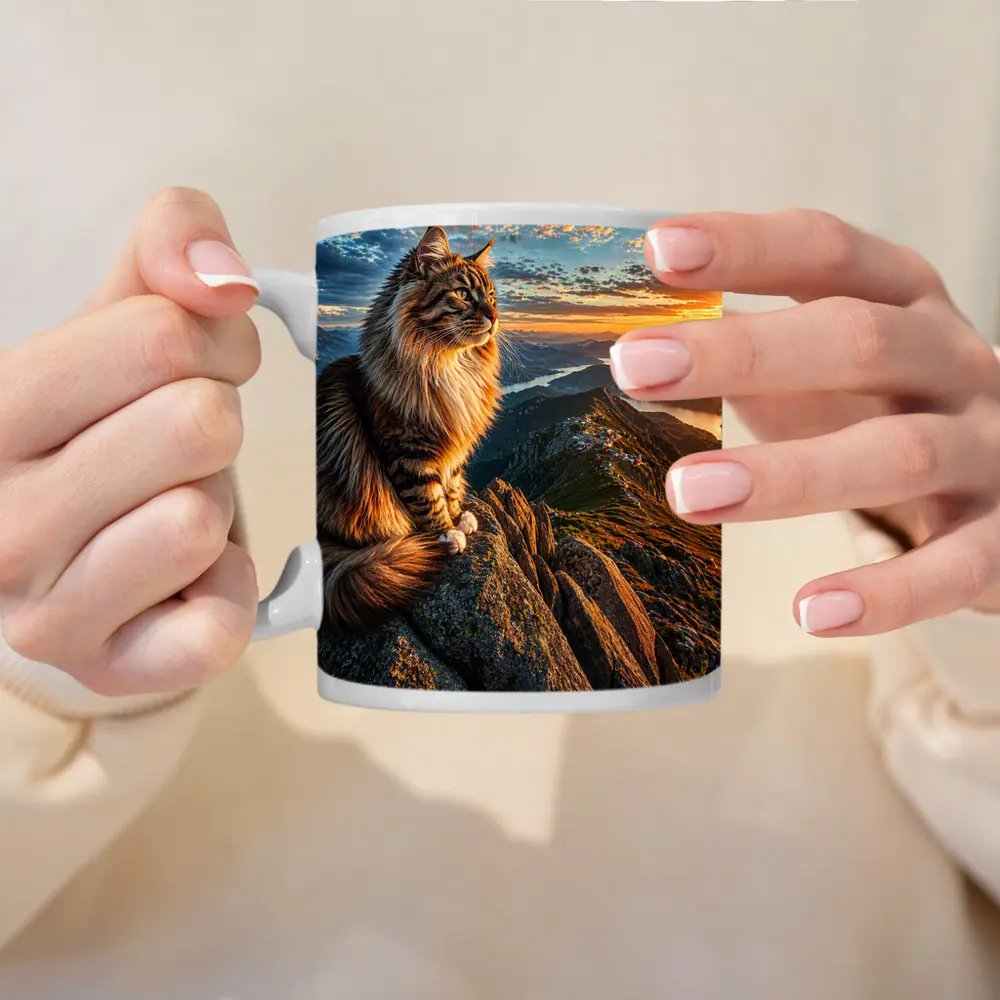 Maine Coon Cat Mountain Summit Sunset View – Mugs