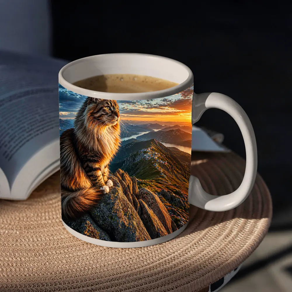 Maine Coon Cat Mountain Summit Sunset View – Mugs