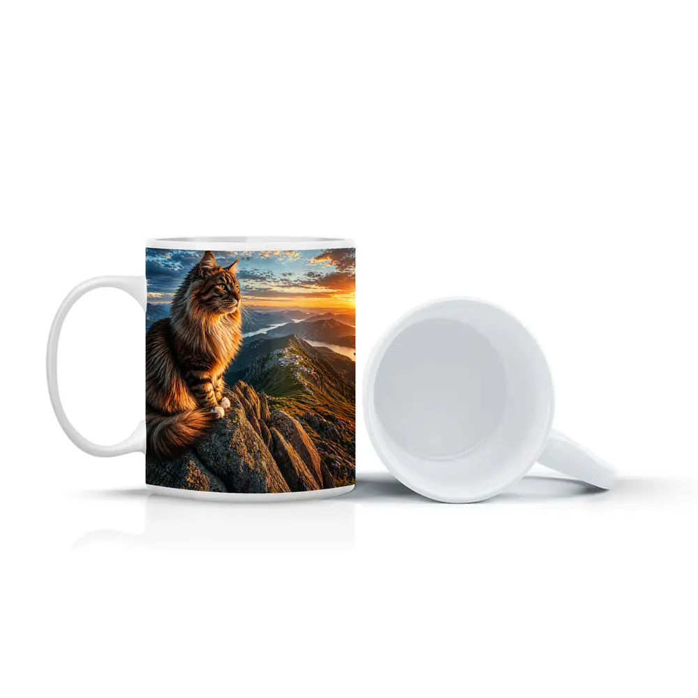 Maine Coon Cat Mountain Summit Sunset View – Mugs