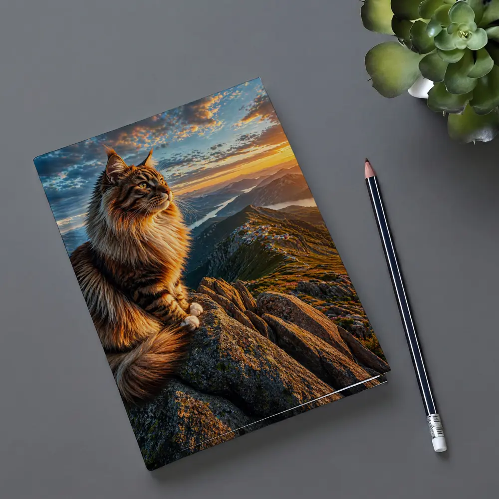 Maine Coon Cat Mountain Summit Sunset View – Notebooks